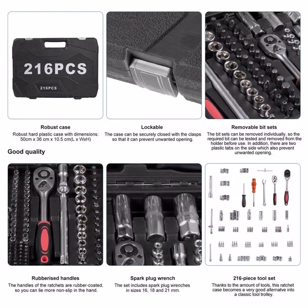 SPETLEK 216 Piece Tool Box with 1/2 inch Ratchet and Sockets in Black, W: 1000 mm, D: 400 mm – 4