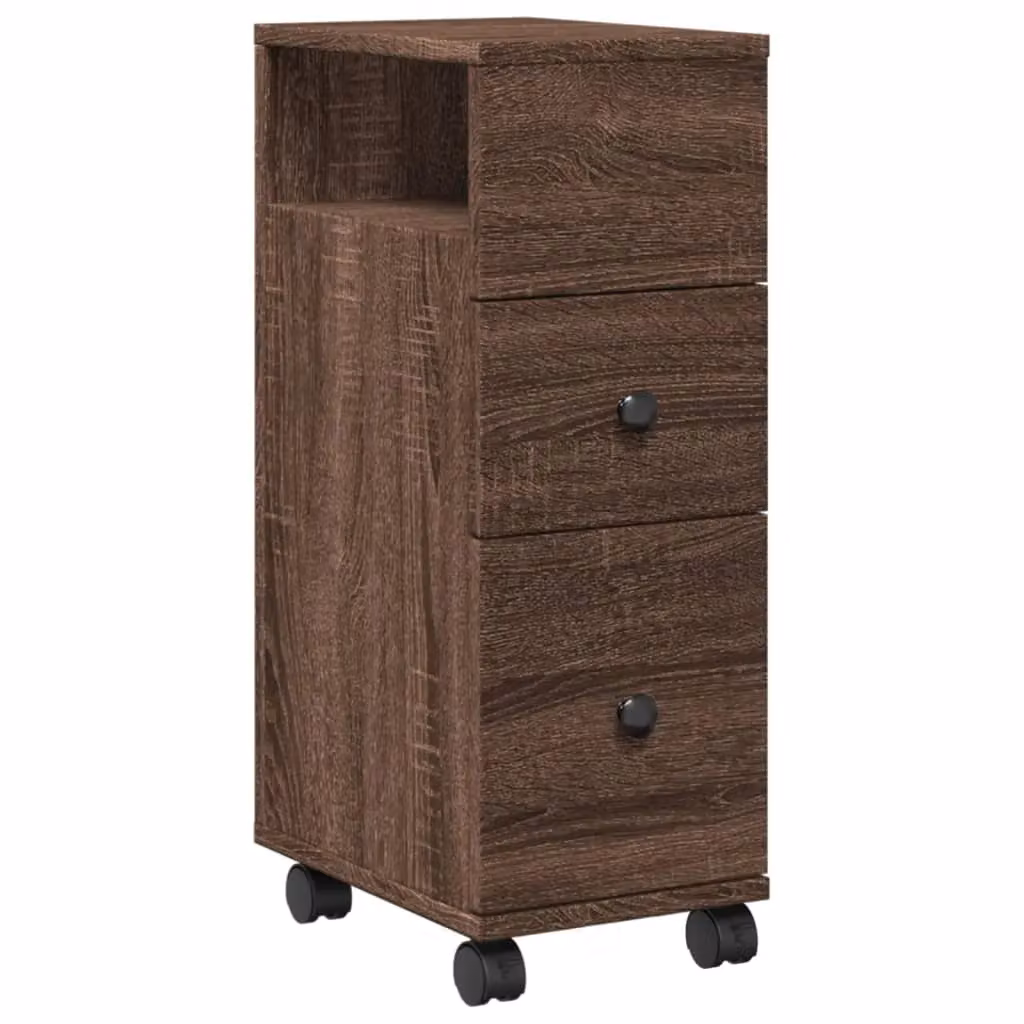 Berkfield Home Narrow Freestanding Bathroom Cabinet with Wheels in Brown Oak – 2
