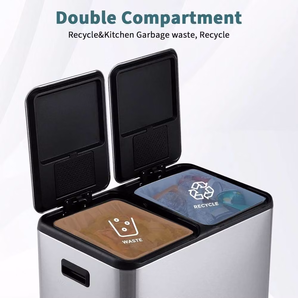 VOGREX 60L Dual Pedal Kitchen Recycling and Waste Bin in Silver – 4