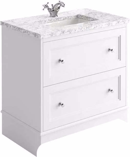 FORGEVIO White Freestanding Bathroom Vanity Unit with Stone Marble Top Sink and Soft Close Doors