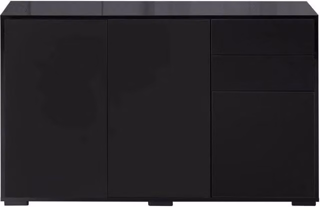 Havendro High Gloss Side Cabinet with 2 Doors and 2 Drawers in Black