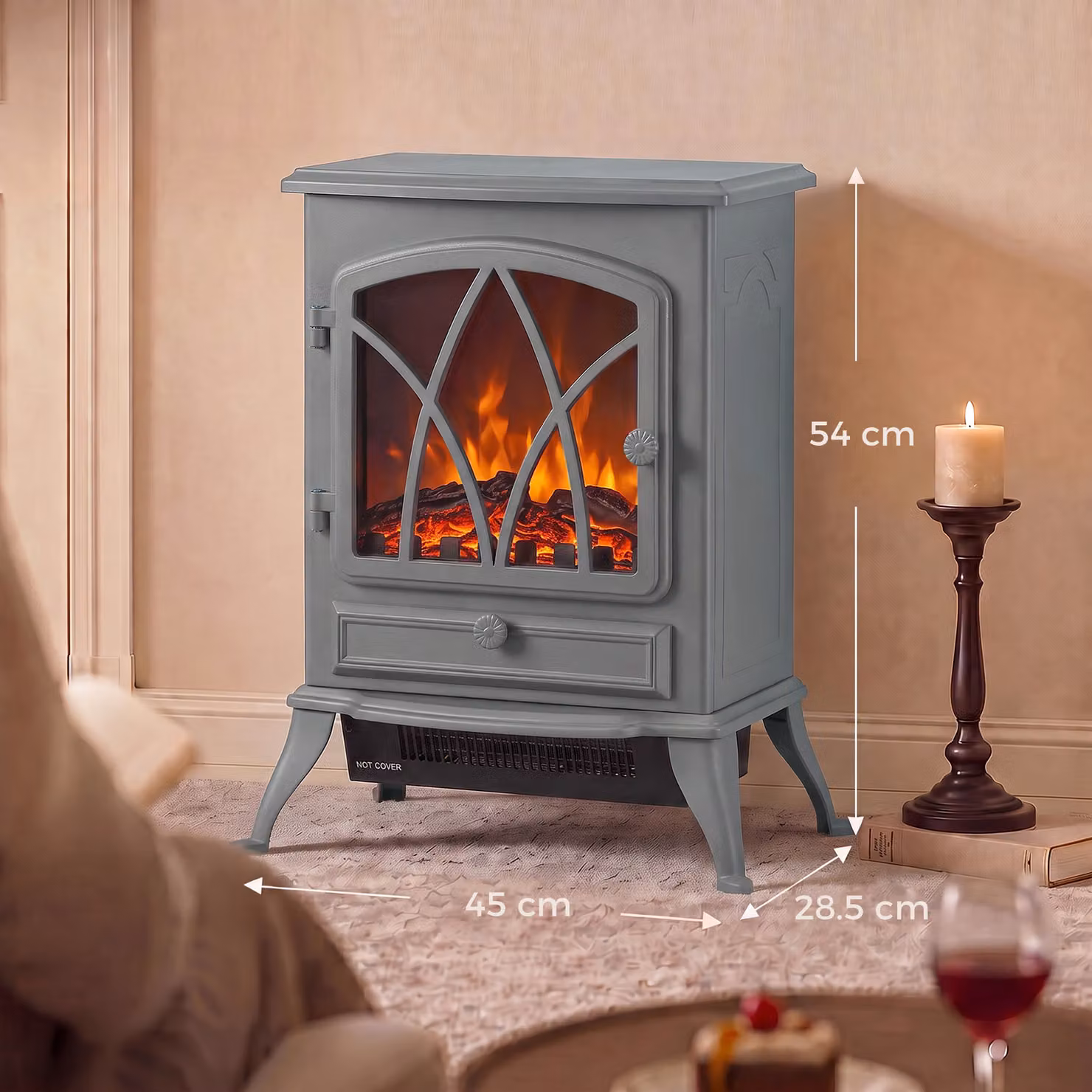 HOMCOM Vintage Electric Fireplace Heater, 1kW-2kW, Grey – 3