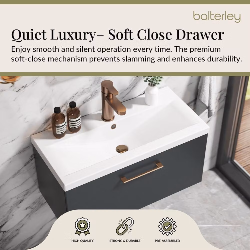 Balterley 800mm Wall Hung 1 Drawer Vanity Basin Unit in Dark Grey with Bronze Handle – 3