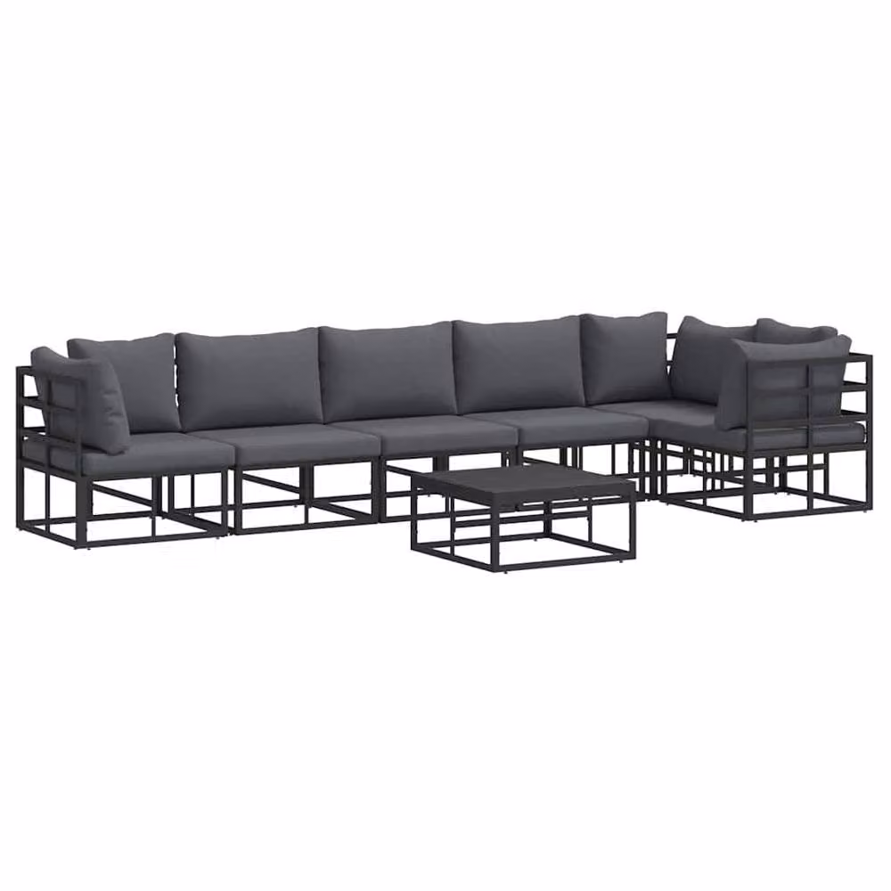 Berkfield Home 7 Piece L-Shape Garden Sofa Set with Cushions and Pillows in Black Powder Coated Aluminium – 5