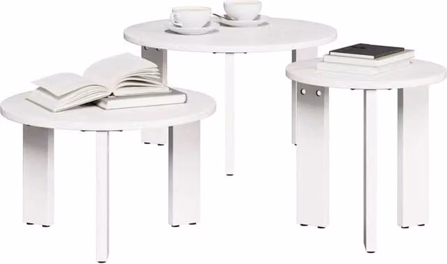 Berkfield Home Traditional 3-Piece Nested Coffee Table Set in White Solid Pine Wood