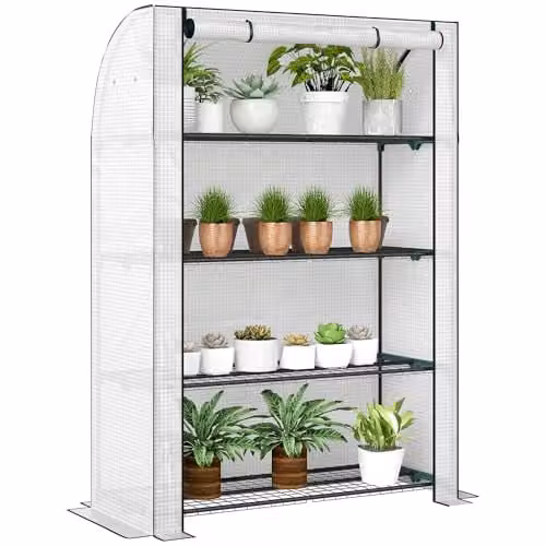 Outsunny 4 Tier Mini Greenhouse with PE Cover, White, H 170 x W 120 x D 50 cm – 1