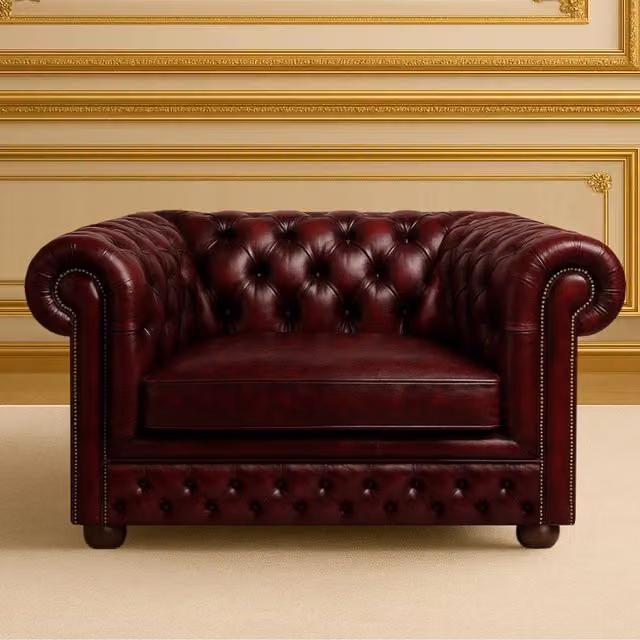 Somnior Beds Ltd Oxford 1 Seater Vintage Red Leather Chesterfield Sofa