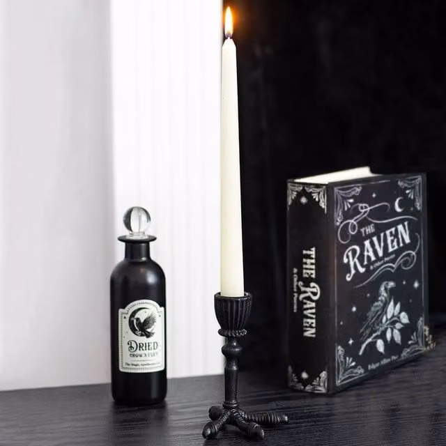 Uniqueful Black Metal Raven Claw Taper Candle Holder for Gothic Halloween Tabletop Decor
