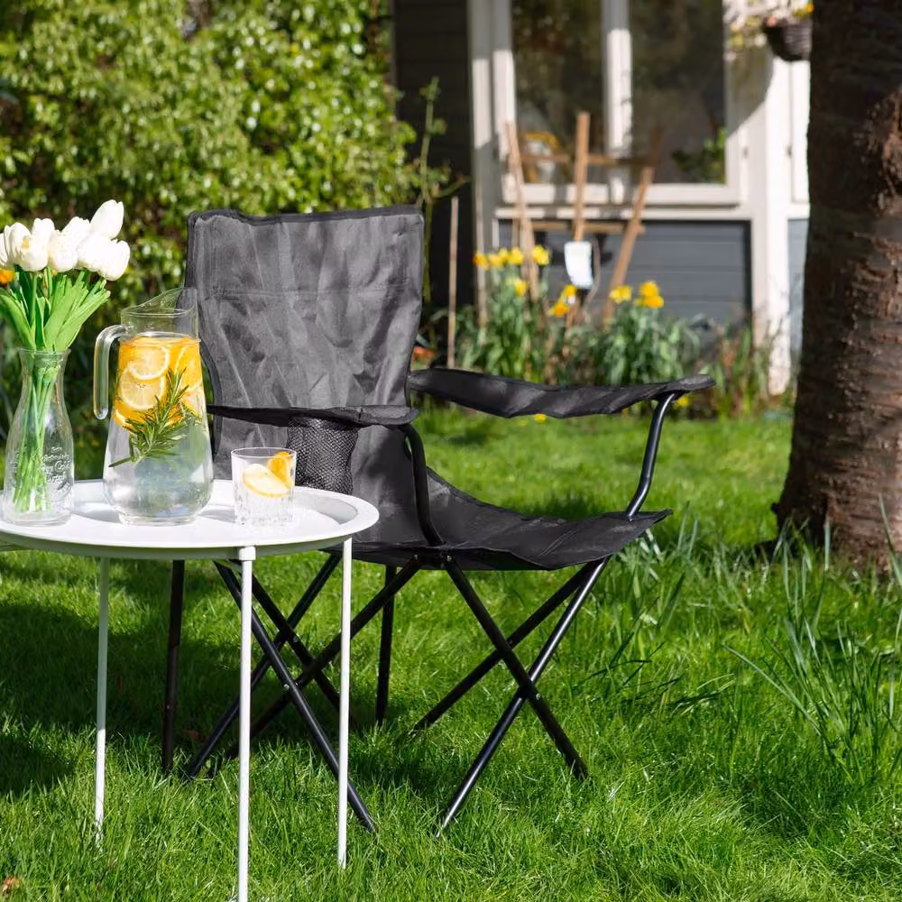 Harbour Housewares Folding Canvas Camping Chair with Armrests in Matt Black – 2