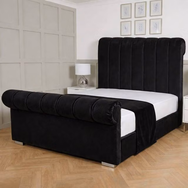 Living Comfort Bedz Orion Black Velvet Upholstered Gas Lift Storage Bed, W/D/H: 140 x 200 cm