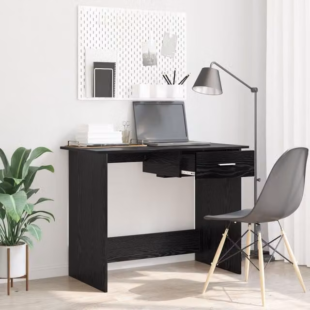 Berkfield Black Oak Writing Desk with Drawer, W: 100 cm, D: 50 cm, H: 76 cm