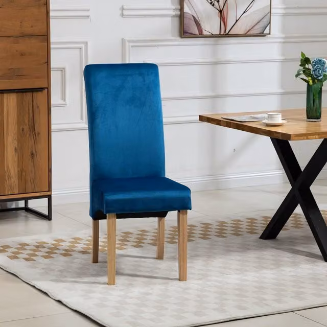 Artemis Home Rimini Velvet Fabric Dining Chairs, Set of 2, Blue, H 104 x W 47 x D 60 cm, H 44 x W 44 x D 47 cm