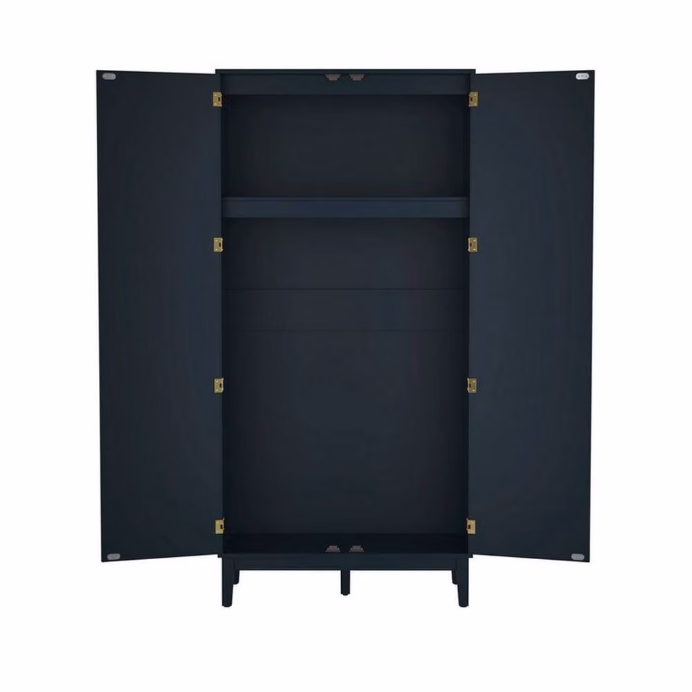 Lemon Pavilion Furniture Bordeaux 2 Door Rattan Wardrobe in Berlin Blue and Oak, W: 85 cm, D: 55.52 cm, H: 180.5 cm – 3