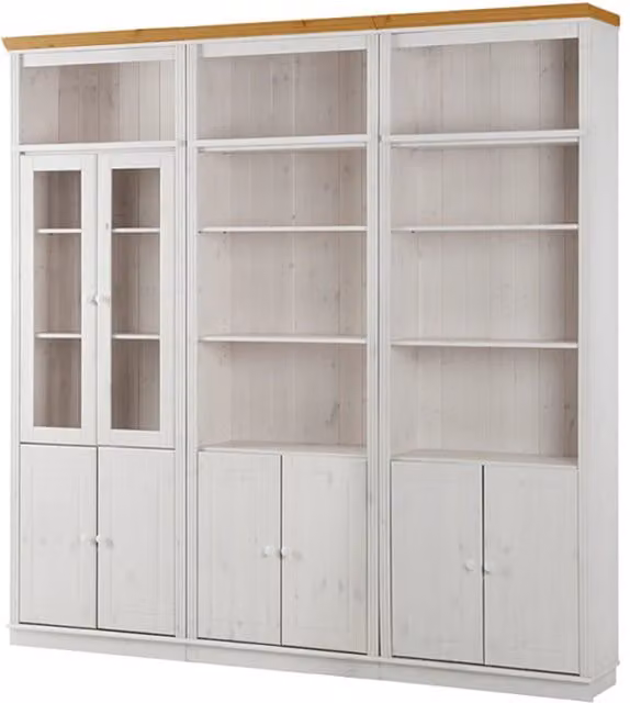 Dorel Anita 4 Wall Unit in White and Honey with Glass Doors and Display Vitrine