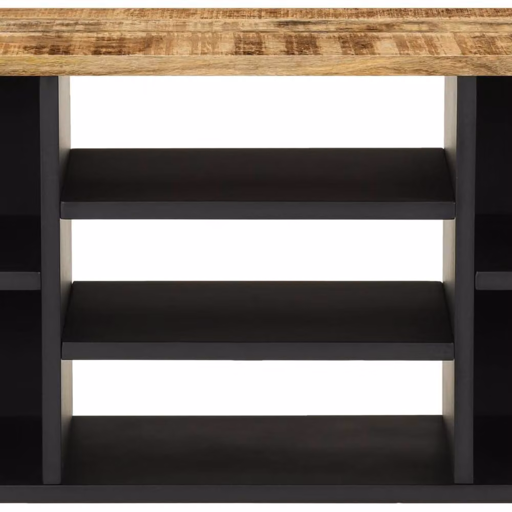 Berkfield Home Modern Black TV Cabinet in Mango and Engineered Wood, W/D/H: 100 x 33 x 46 cm – 6