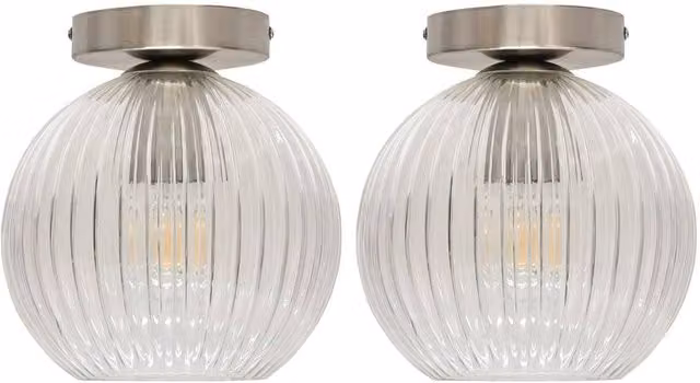 First Choice Lighting Betchley Set of 2 Round Ceiling Lights with Transparent Glass and Silver Metal Finish