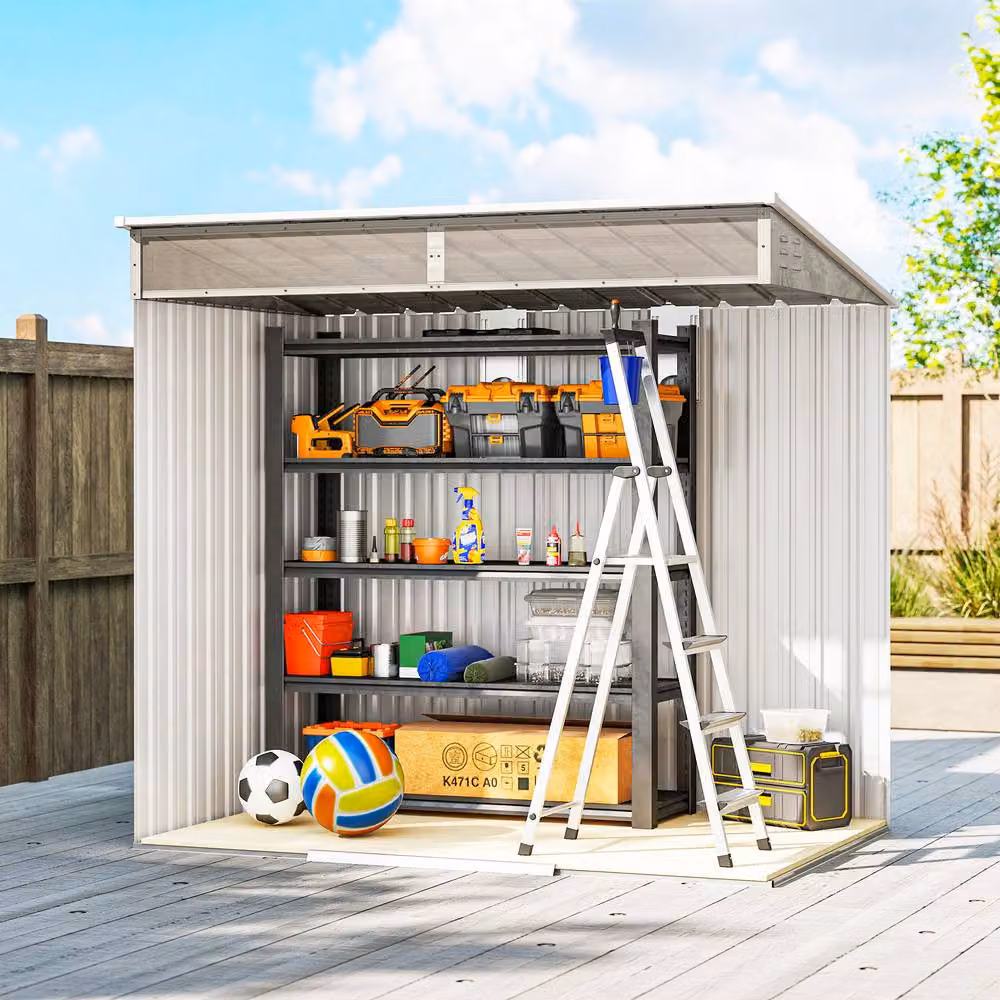 Rolipo Galvanised Metal Shed with Foundation, Window and Sliding Doors, Light Grey, W: 198 cm, D: 200 cm, H: 182 cm – 7