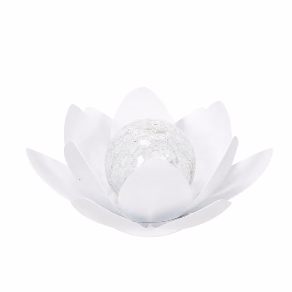 ValueLights White Solar Powered Outdoor Lotus Flower Waterlily Garden Light Metal Decoration – 2