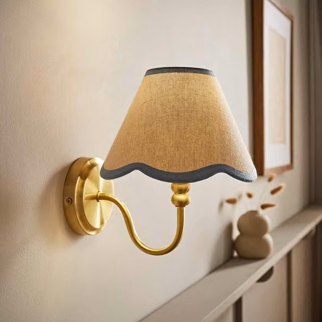 ValueLights Binky Rechargeable LED Wall Light with Scallop Shade in Blue and Gold/Brass