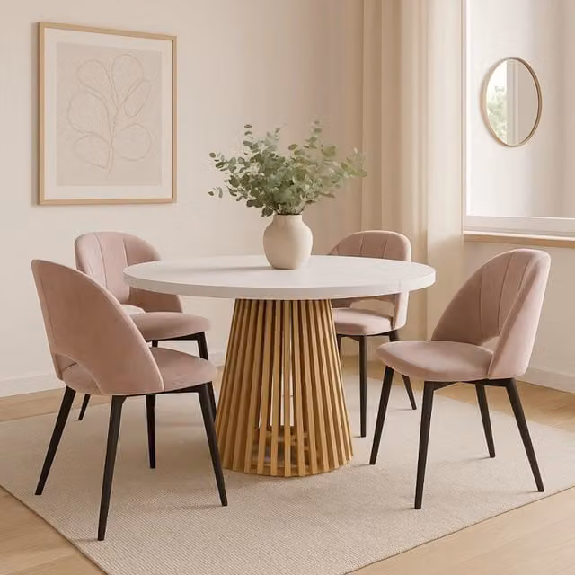 Heze Furniture Ruston Round Extendable Dining Table in White and Gold