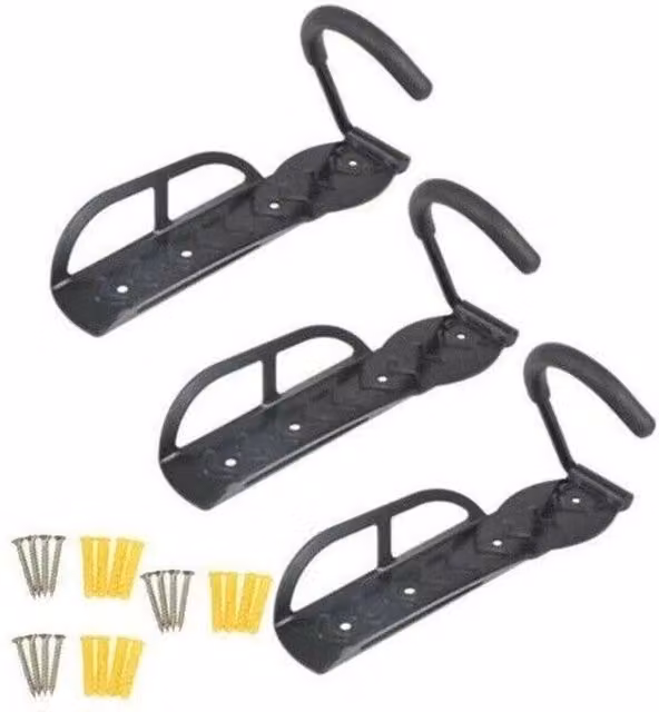 Hinsinc 3-Piece Wall Mounted Bike Hook Storage Rack in Black, W: 1000 cm, H: 52 cm