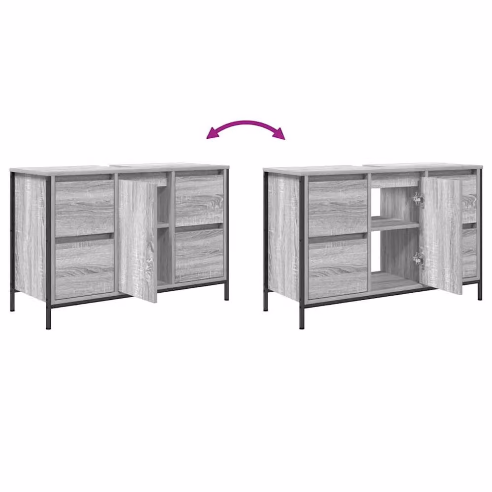 Berkfield Home Basin Cabinet with Drawers, Grey Sonoma, W: 90 cm, D: 34.5 cm, H: 60 cm – 3