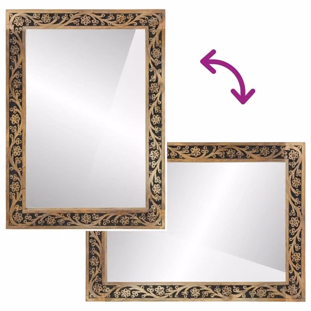 Berkfield Home Rectangular Wall Mirror in Brown Solid Mango Wood and Glass, W: 50 cm, H: 70 cm, D: 2.5 cm – 3