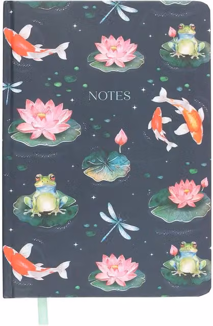 Kingsbury Gifts Pond Print A5 Hardcover Lined Notebook Journal with Bookmark in Multicolour, Green and Gold