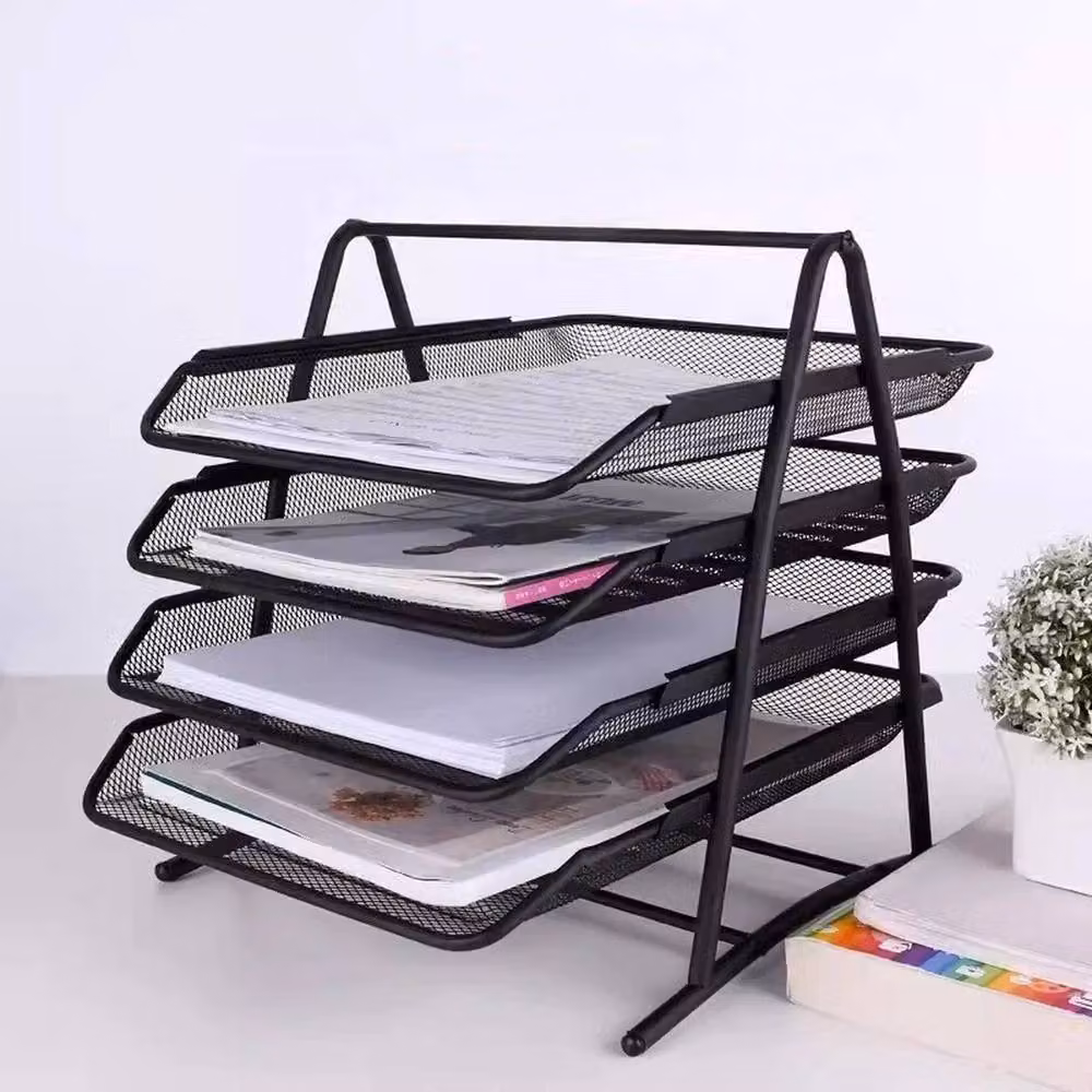KORVIXA 4 Tier Metal Mesh Office Desk Filing Tray Holder in Black – 3