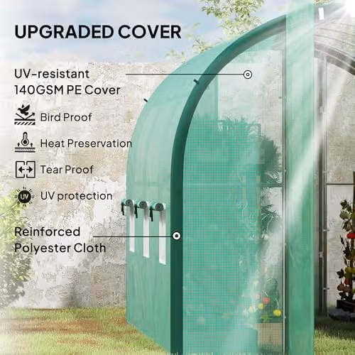 Outsunny Green Walk-in Polytunnel Greenhouse with Hinged Doors and Windows – 3