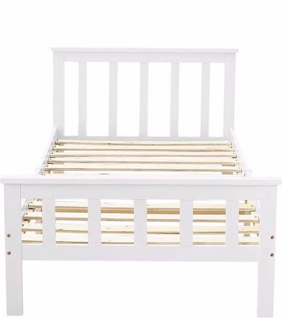 Kelvenix Modern Single Solid Pine Wood Bed Frame in White, W/D/H: 90 x 190 cm