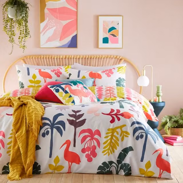 Make it a Home Marula Tropical Reversible Duvet Cover Set, Multicolour and Silver, W: 140 cm x L: 200 cm