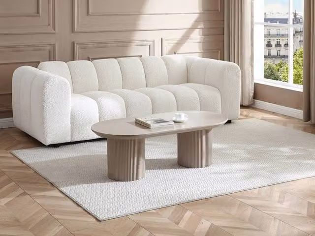 Vente-unique LORIMILA Round MDF Coffee Table in Taupe, W: 60 cm, D: 60 cm, H: 40 cm – 1