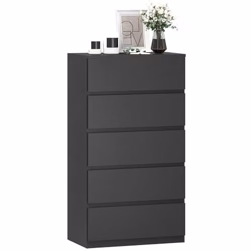 HOMCOM Black 5-Drawer Chest of Drawers with Soft-Close Drawers for Bedroom or Living Room – 1