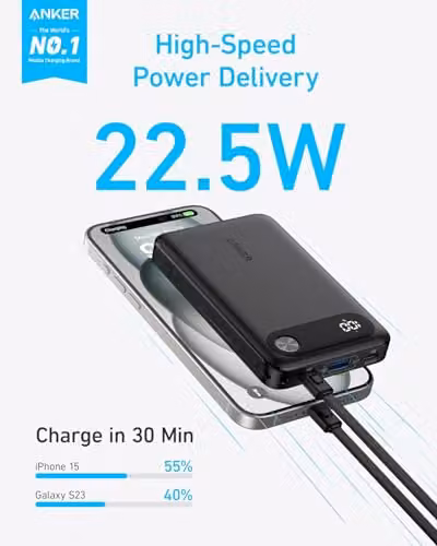 Anker Powercore 10000mAh 22.5W Portable Charger with USB-C Lanyard Cable, Black – 5