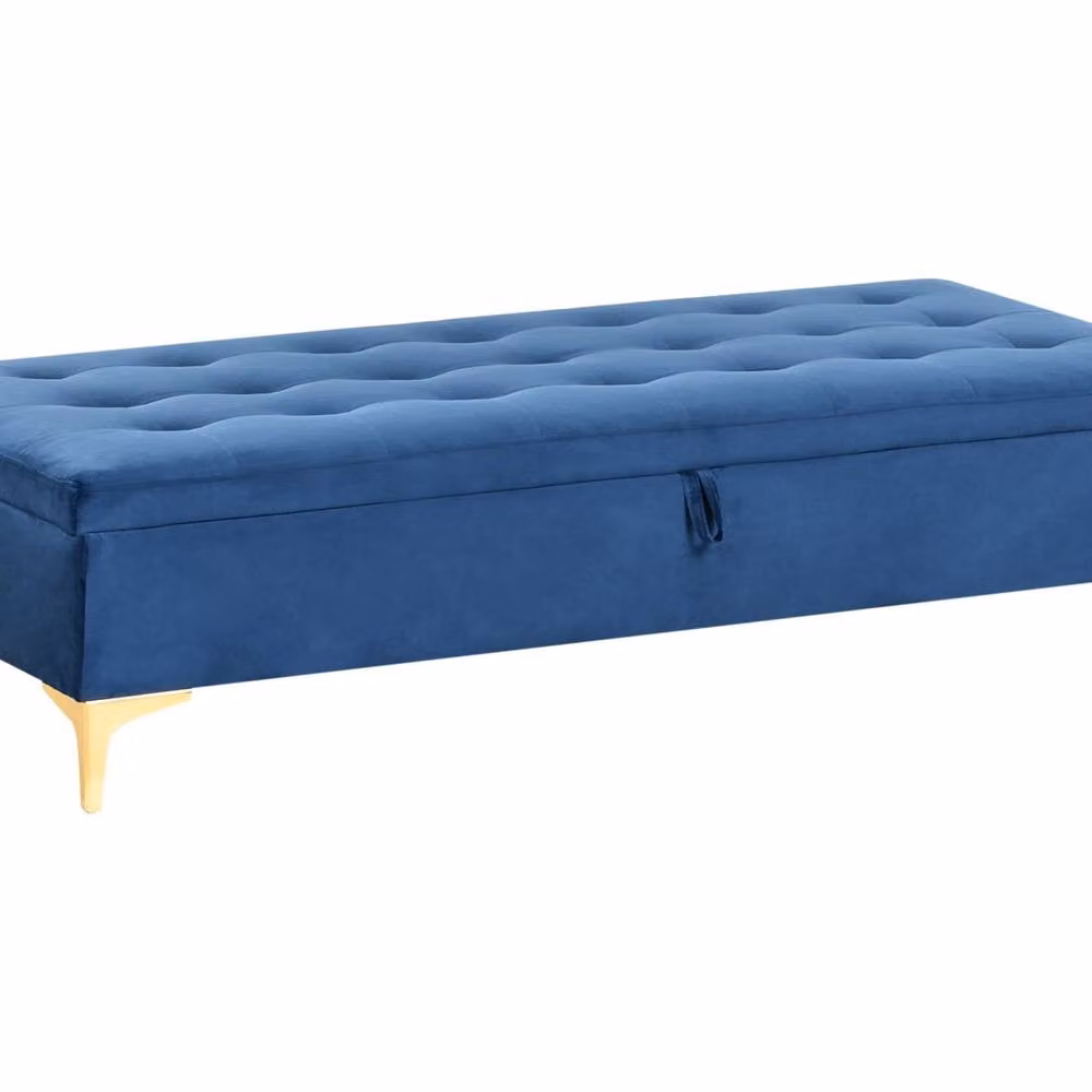 Wyld and Coco Navy Blue Velvet Tufted Storage Ottoman with Gold Legs – 2
