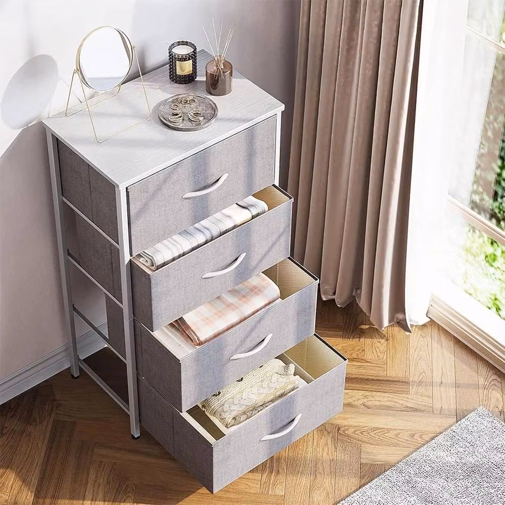 KORVIXA 4 Drawer Fabric Chest of Drawers Organizer Unit in Grey, W/D/H: 100 x 100 x 100 cm – 2