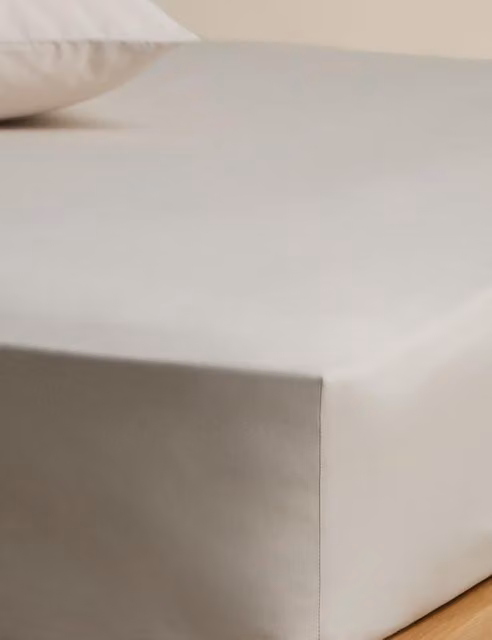 M&S Pure Cotton 180 Thread Count Deep Fitted Sheet in Beige or Grey, 180 x 200 cm