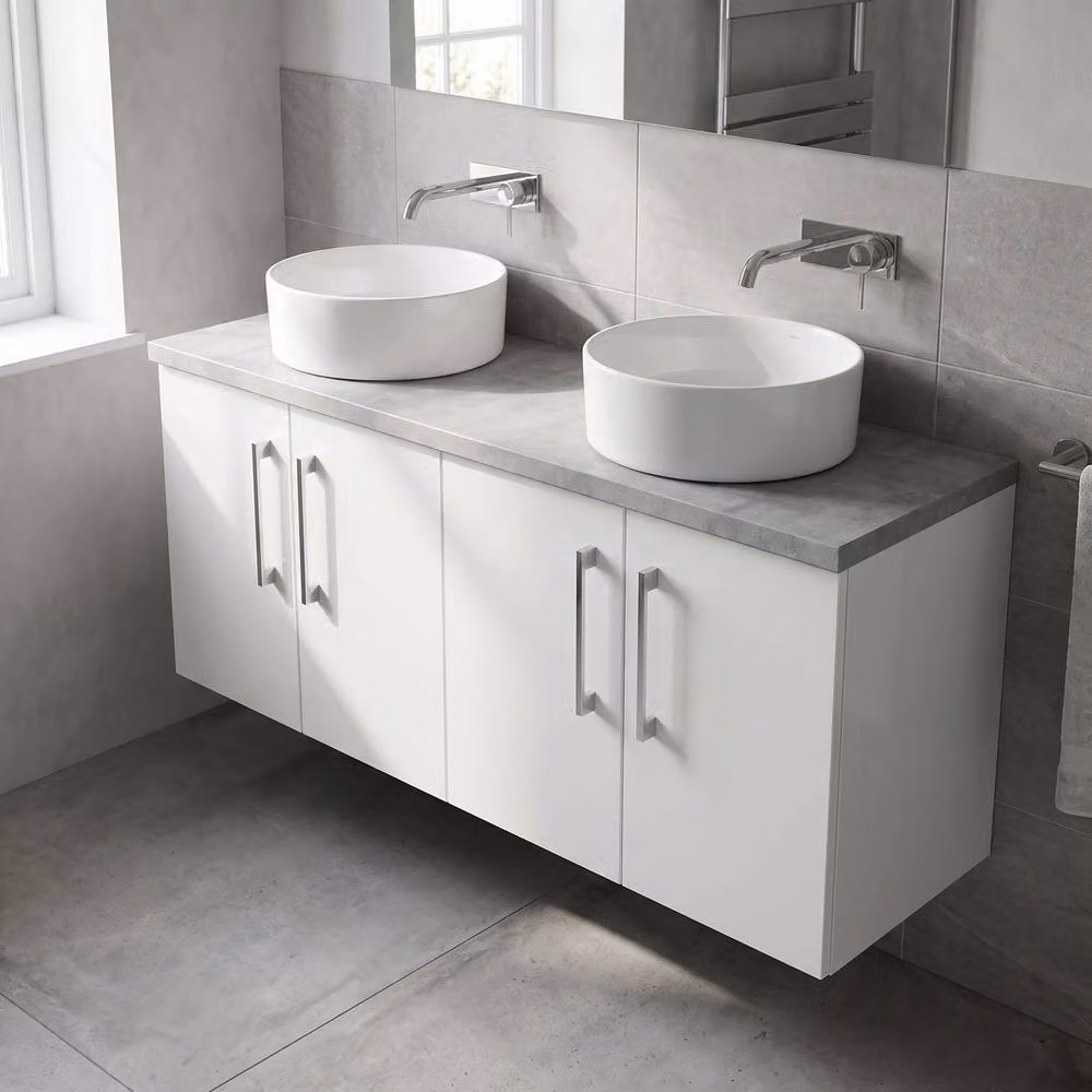 Balterley Modern Gloss White 4 Door Wall Hung Bathroom Unit with Laminate Worktop, Width: 120 cm – 3