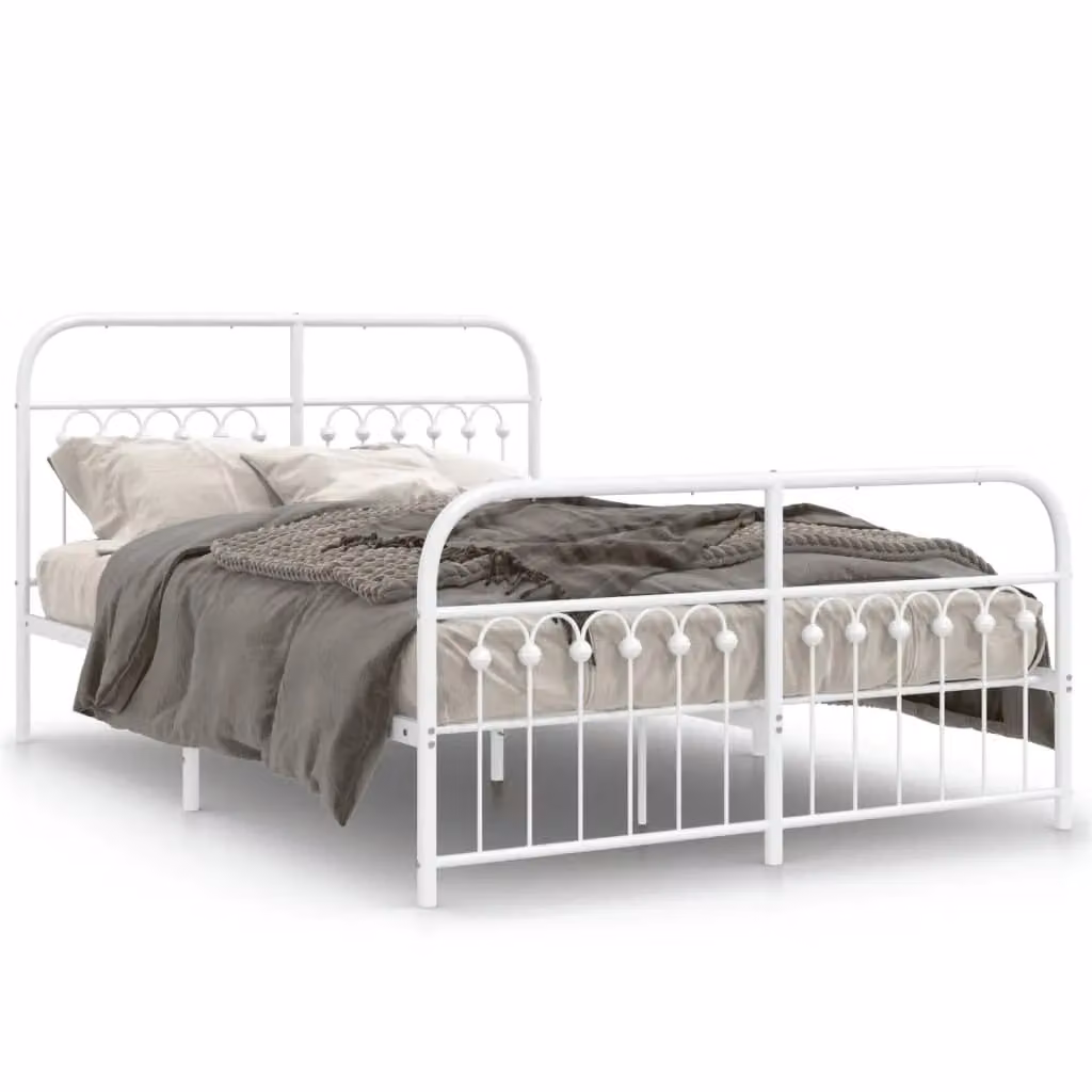 Berkfield Home Metal Bed Frame with Footboard, White, W: 137 cm, L: 190 cm – 2