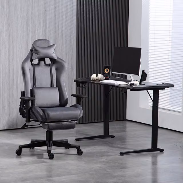 Home Treats Grey Microfibre Childrens Gaming Chair with Headrest and 360 Degree Swivel