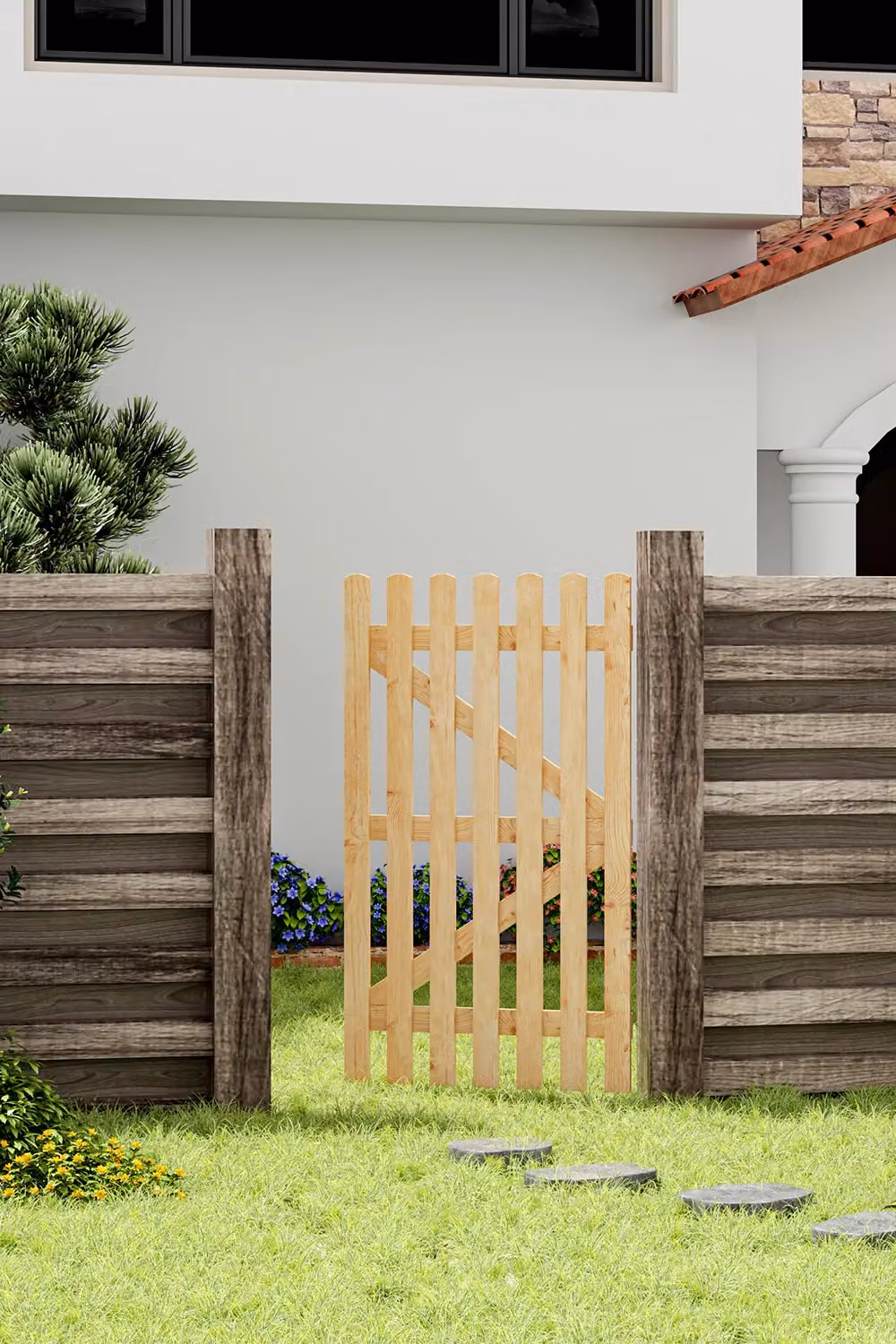 Living and Home Garden Brown Wooden Swing Fence Gate, W: 90.0 cm, H: 150.0 cm – 3