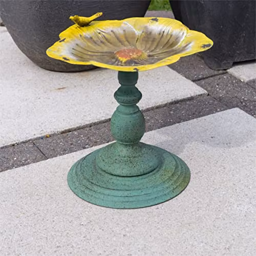 St Helens Home & Garden Yellow Floral Metal Ornamental Pedestal Bird Bath, W/D/H: 24.5 x 24.5 x 26.5 cm – 1