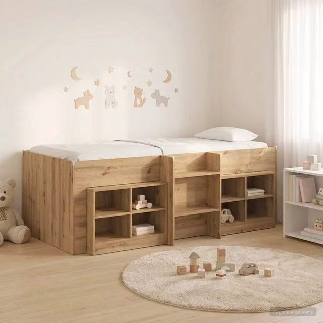 Berkfield Home Loft Bed Frame with Cabinet in Artisan Oak Brown Engineered Wood