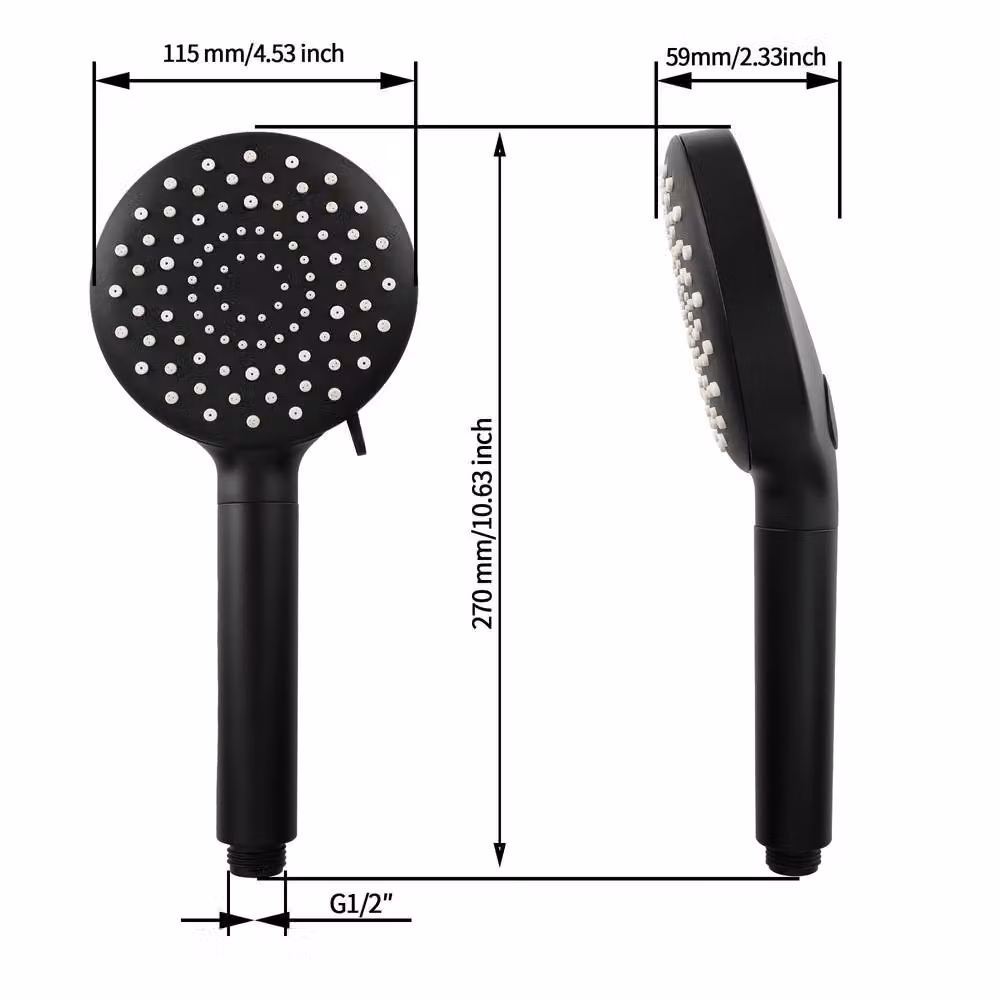Resmo Round Water Saving Shower Head with 7 Jets and Filter in Matt Black – 6