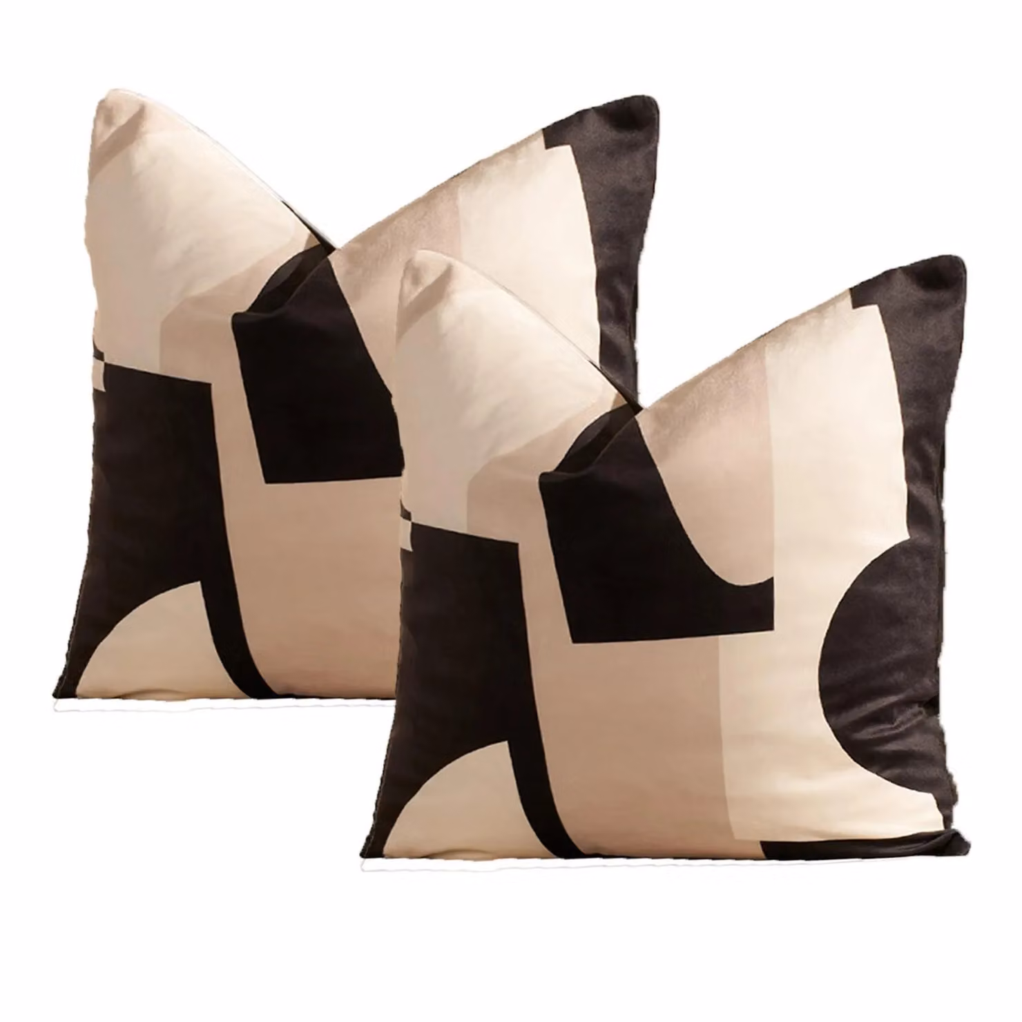 OHS Set of 2 Abstract Velvet Print Square Cushion Covers in Black, W/D/H: 45 x 45 x 45 cm – 3
