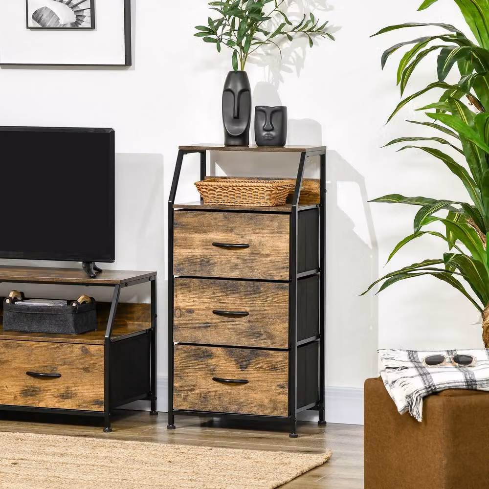 ERGOVEXA Industrial 3-Drawer Freestanding Storage Cabinet in Rustic Brown – 4