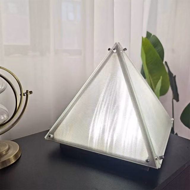 FLAVORA Modern Pyramid Glass Bedroom Desk Lamp in White, H 31 cm x W 30 cm x D 31 cm