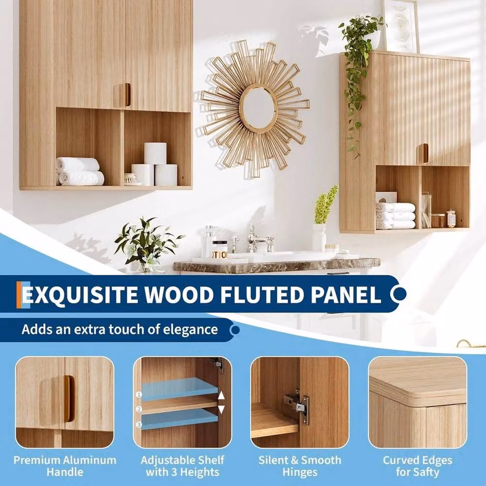 VOGREX Wood Bathroom Wall Cabinet with Adjustable Internal Shelves and Hinged Doors in Brown, W/D/H: 75.5 x 21.0 x 60.0 cm – 3