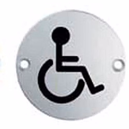 Loops Polished Stainless Steel Bathroom Disabled Symbol Sign, Diameter: 7.6 cm, Fixing Centres: 6.4 cm